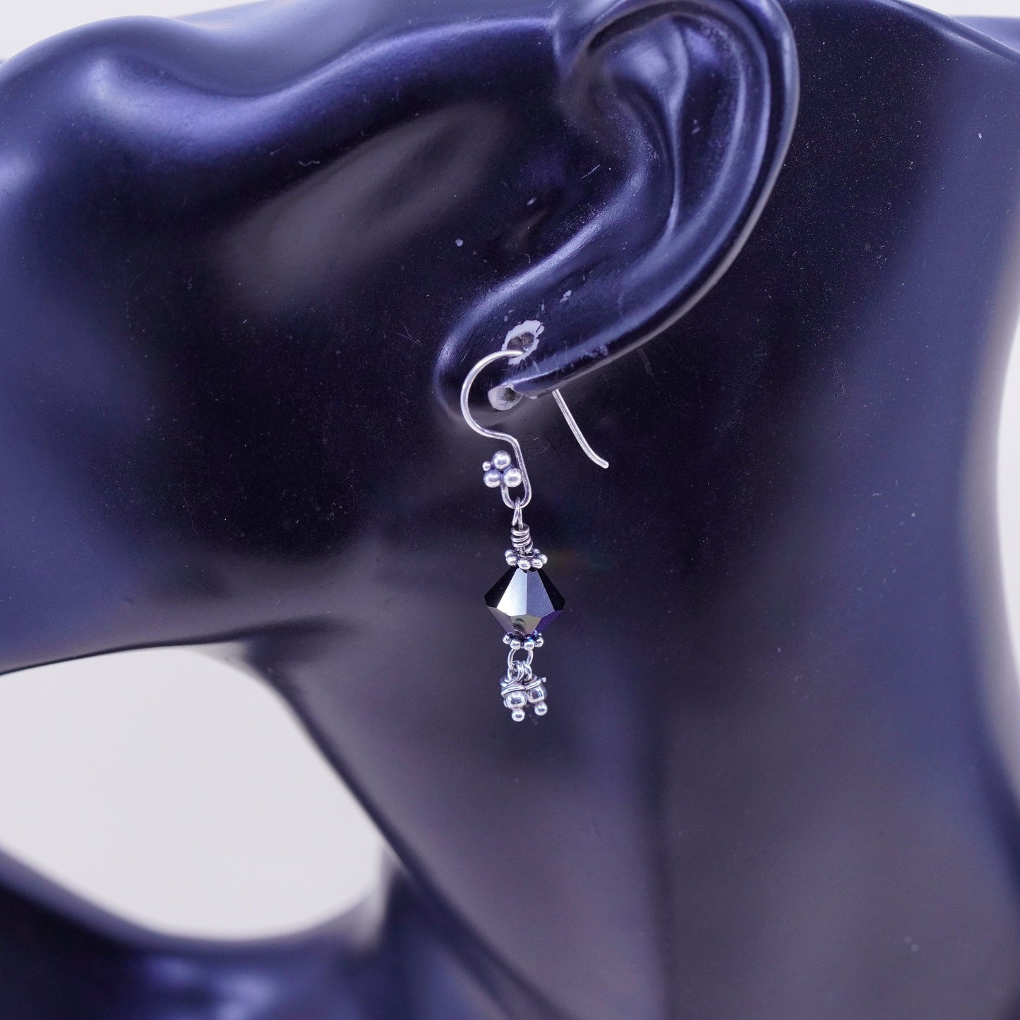 Vintage Sterling 925 silver handmade earrings dangles with Crystal and beads