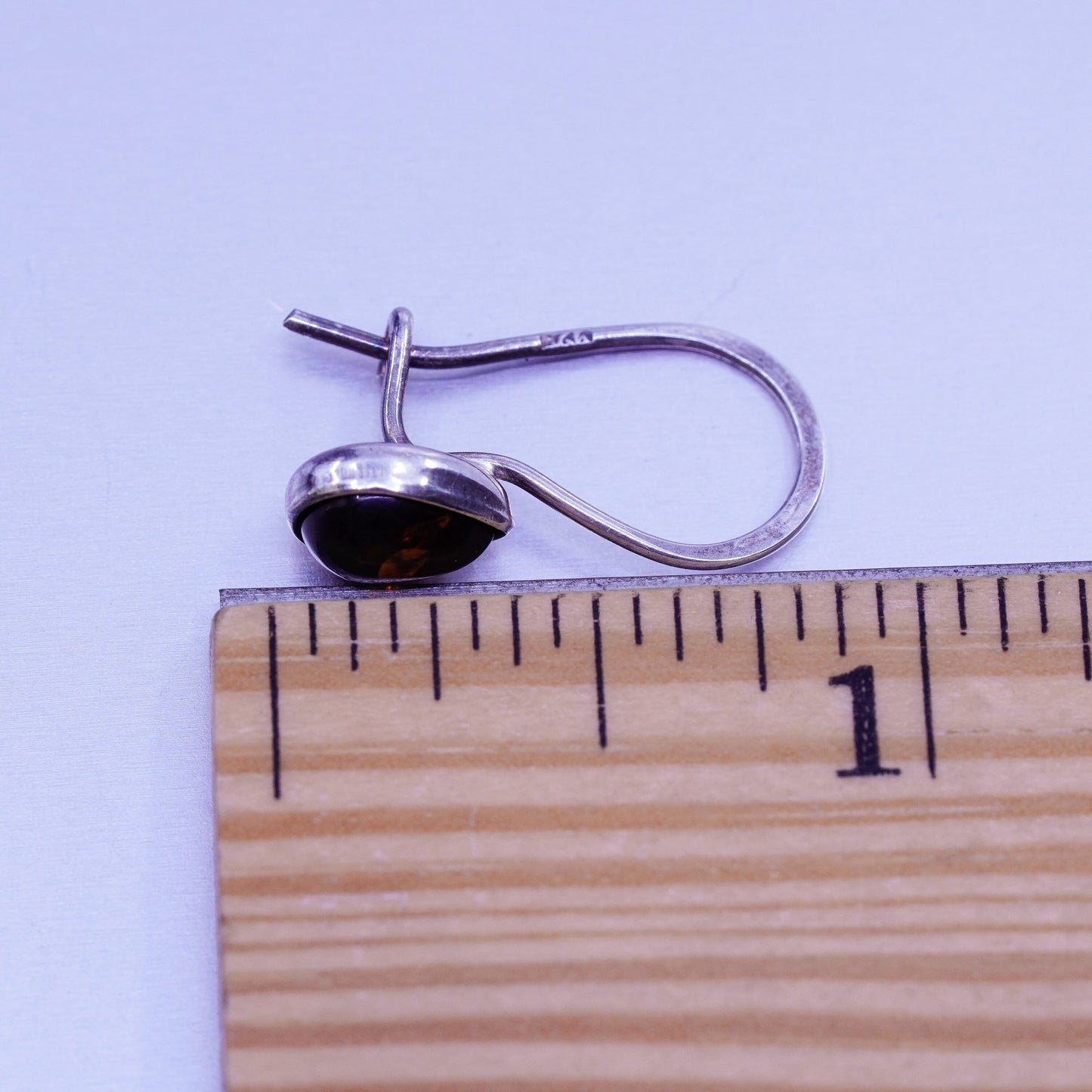 Vintage Sterling 925 silver handmade earrings with teardrop Amber