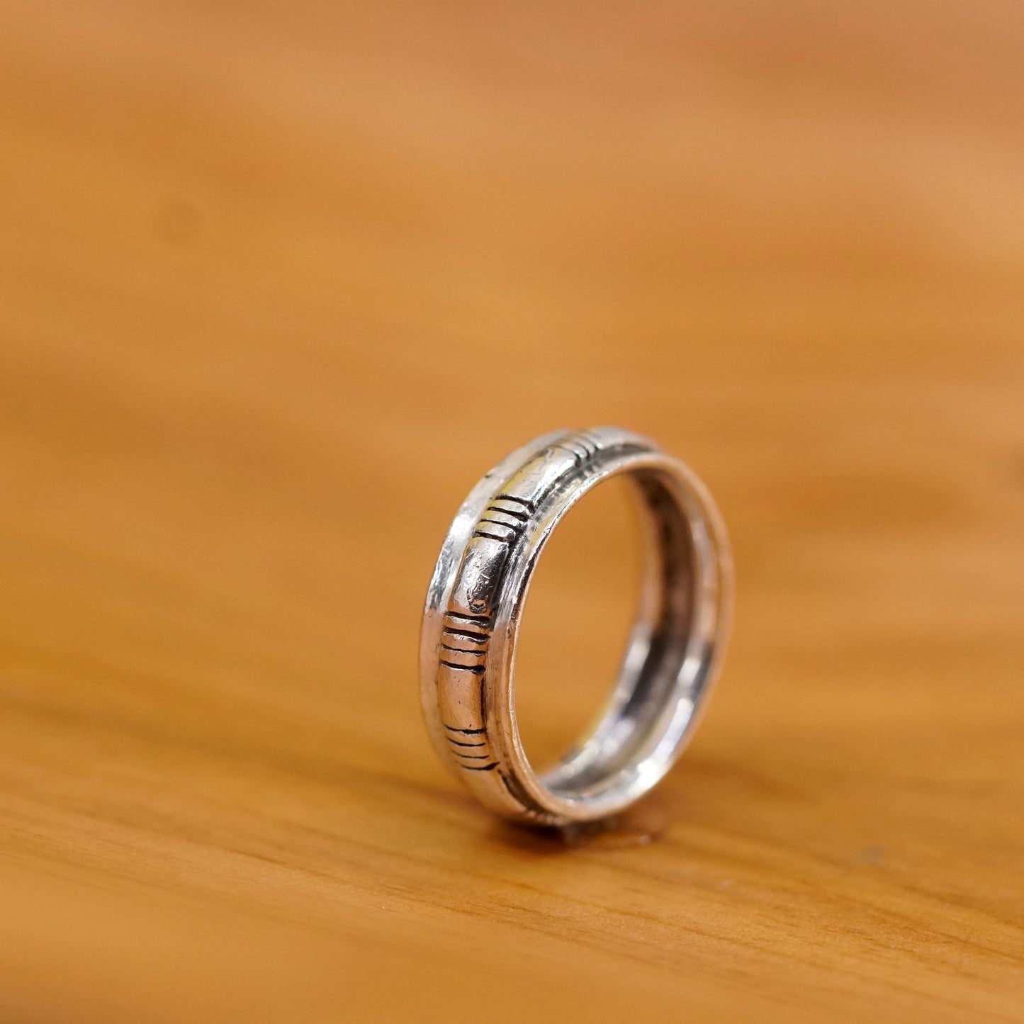 Size 5, Sterling silver handmade ring, 925 ribbed band, modernist, minimalist