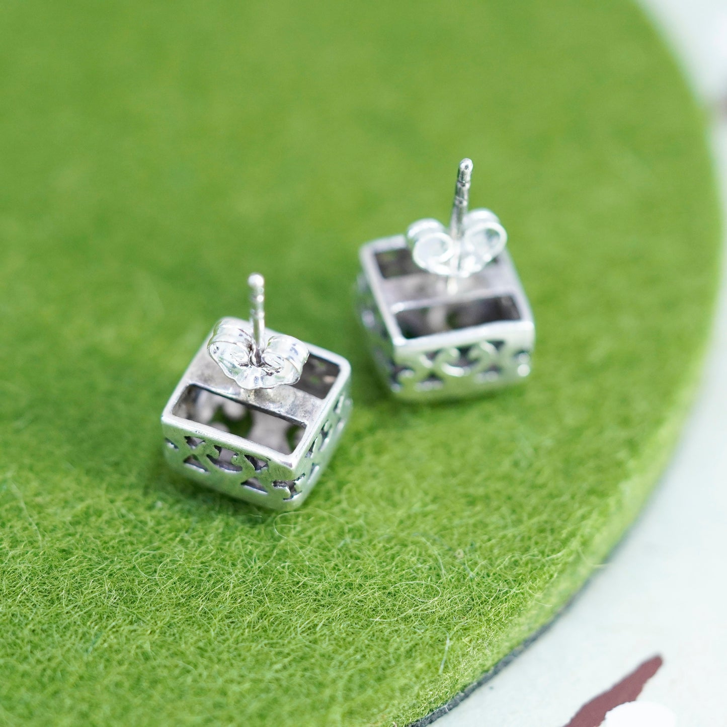 Vintage sterling silver sandal studs, handmade 925 square earrings