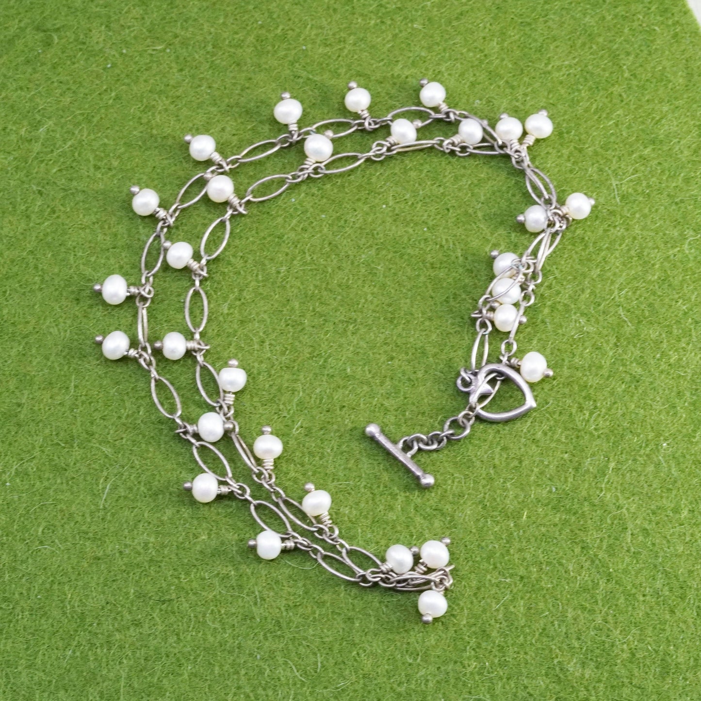 15”, cluster freshwater pearl with sterling 925 silver marquise chain necklace