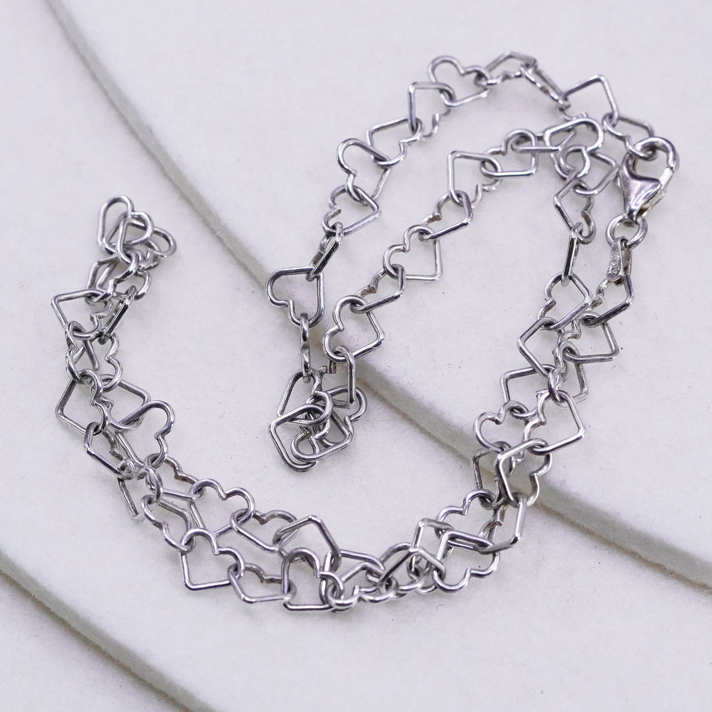 16” 7mm, vintage Italy Sterling 925 silver heart link chain necklace