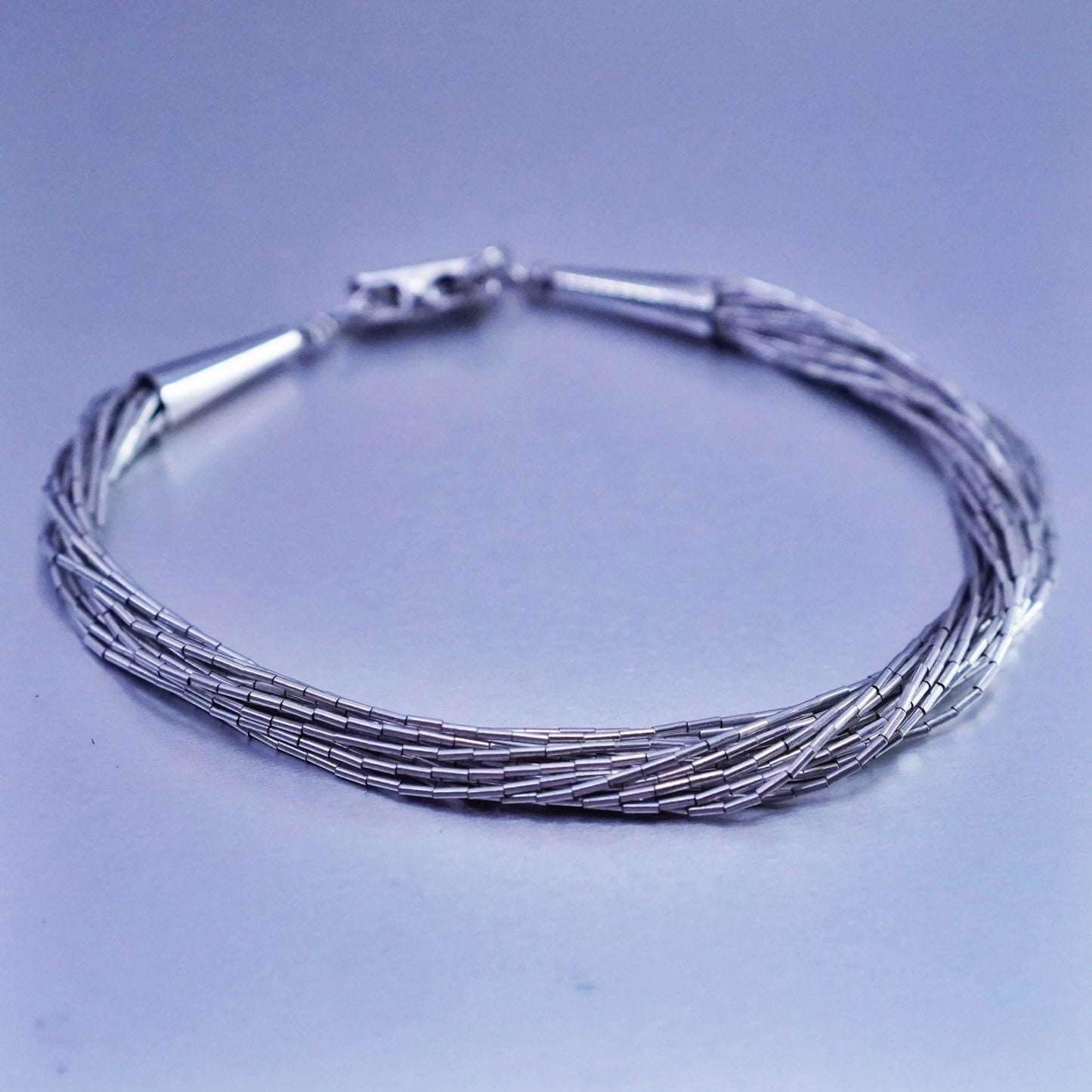 7”, Vintage Sterling 925 silver handmade bracelet, multi strands liquid chain