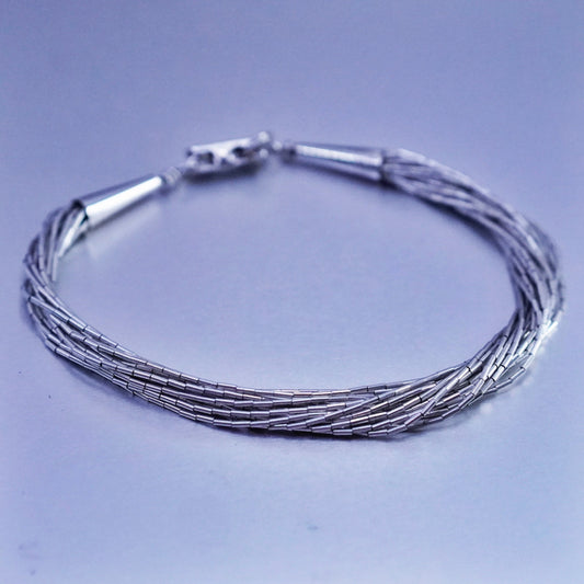 7”, Vintage Sterling 925 silver handmade bracelet, multi strands liquid chain