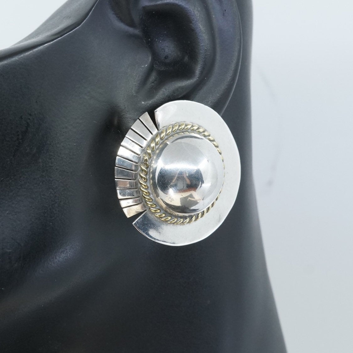 Sterling silver handmade clip on earrings, Mexico 925 earrings w/ brass cable