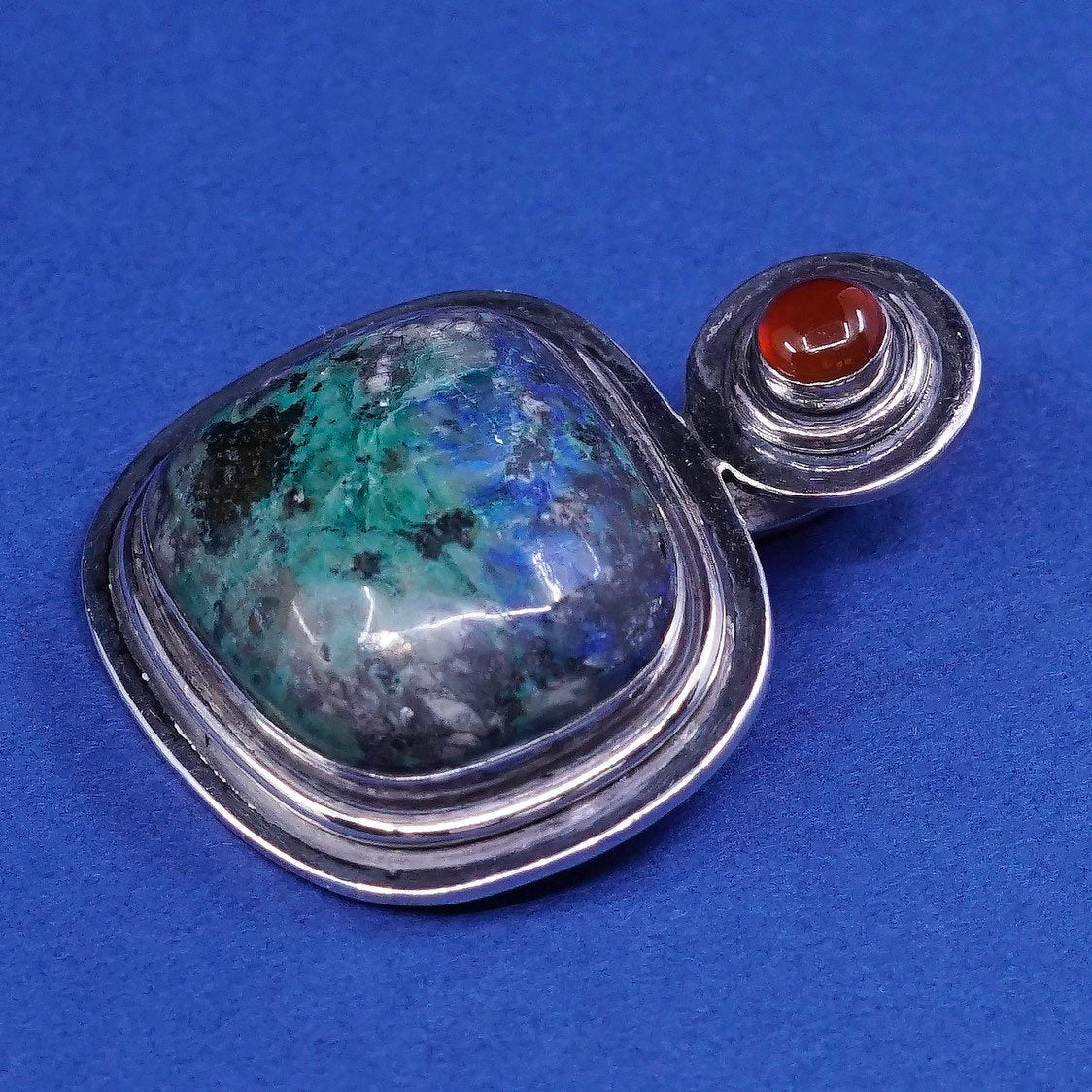 vtg Native American navajo Sterling 925 silver pendant w/ turquoise N carnelian