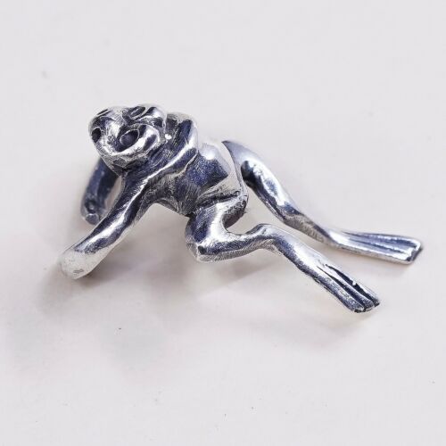Vintage Sterling Silver Frog Pendant, Solid 925 Silver Charm