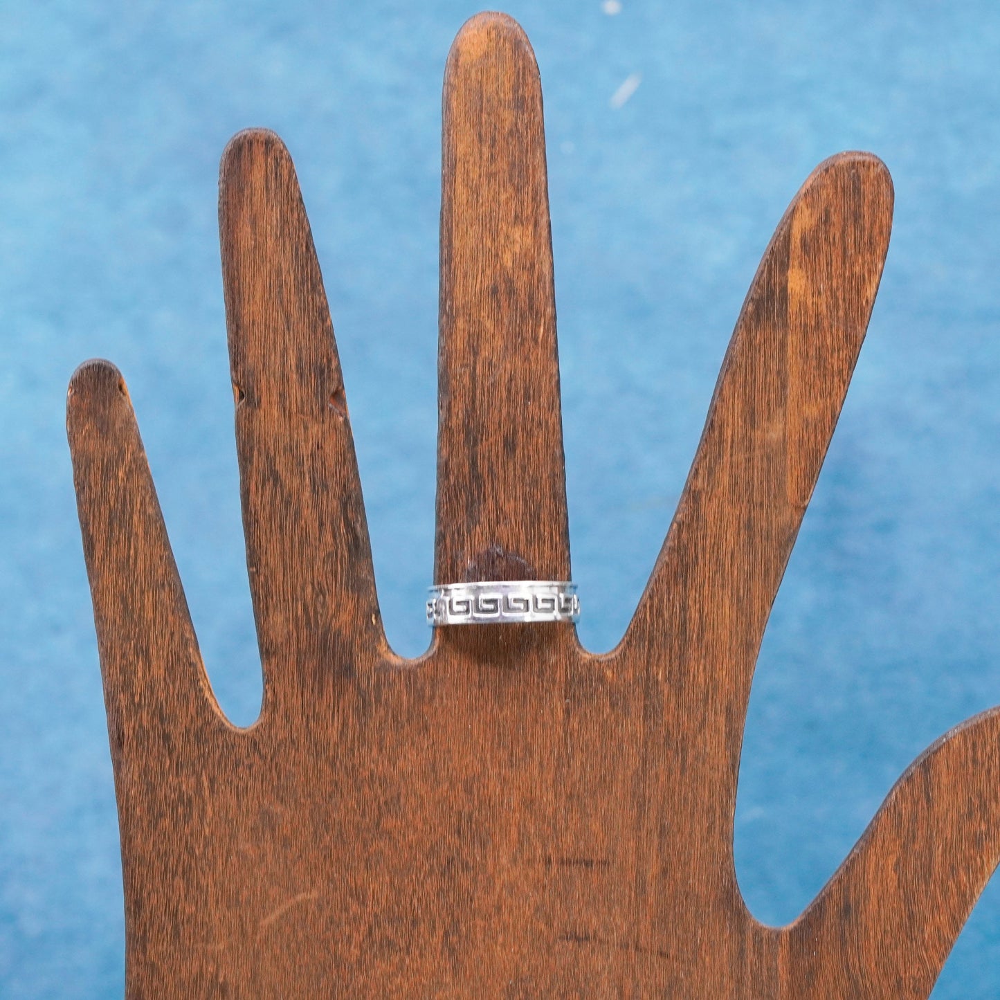 Size 7, vintage Sterling silver handmade ring, 925 band with Greek key pattern