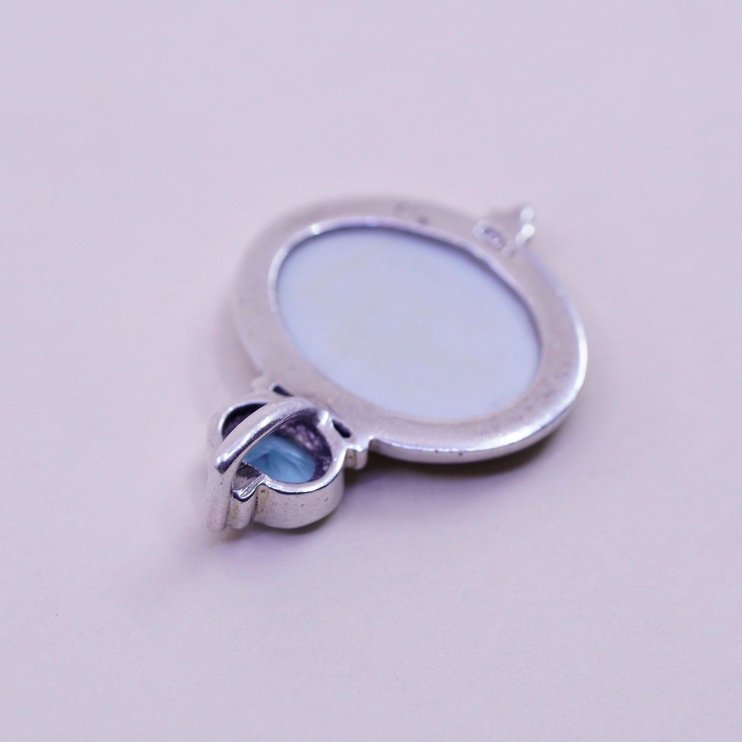 Vintage sterling 925 silver handmade pendant with abalone and topaz