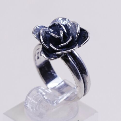 Size 7.25, Silpada Oxidized Sterling Silver Rose Bud Flower Band Ring R2207