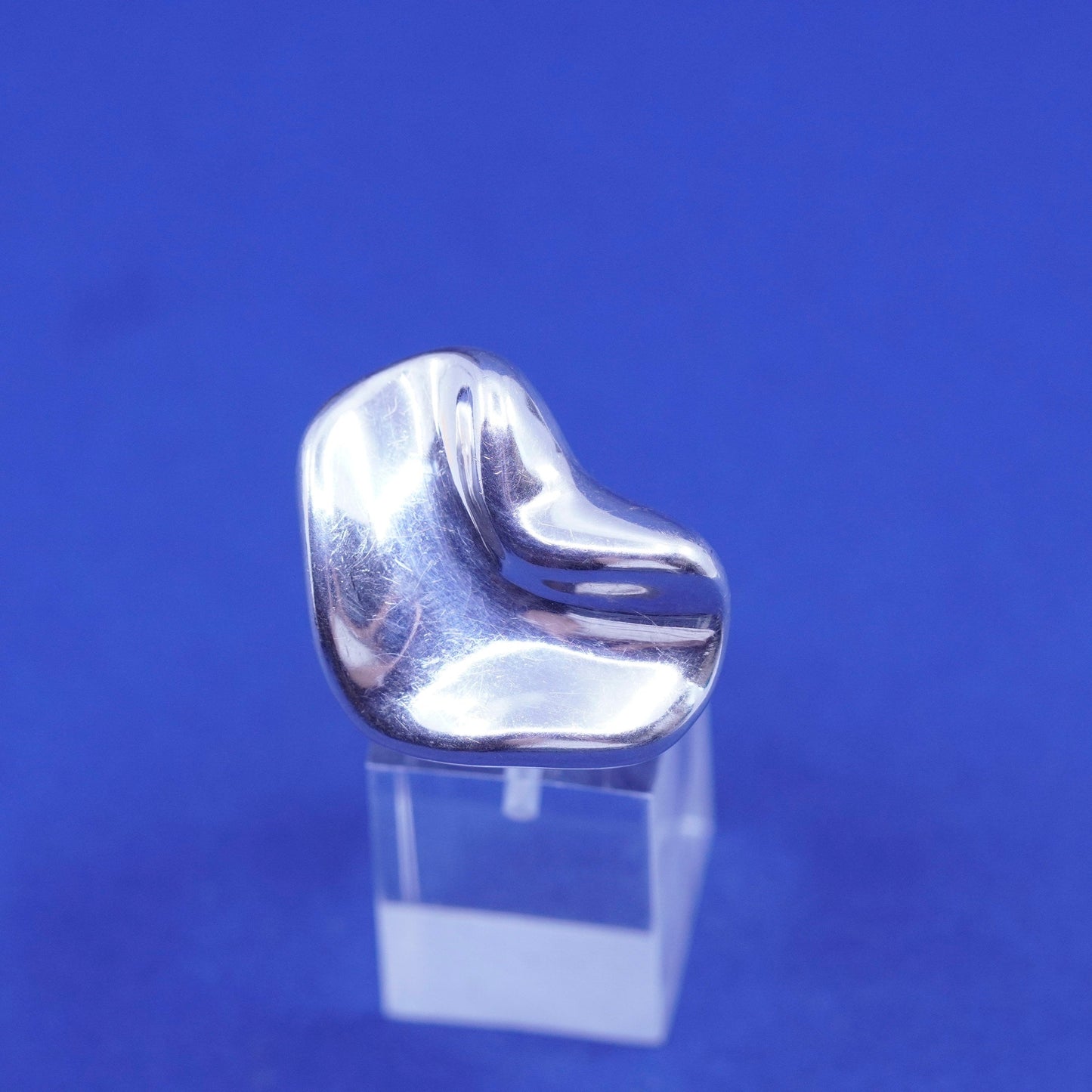 Size 6, vintage sterling silver handmade ring, lightweight puffy 925 heart band