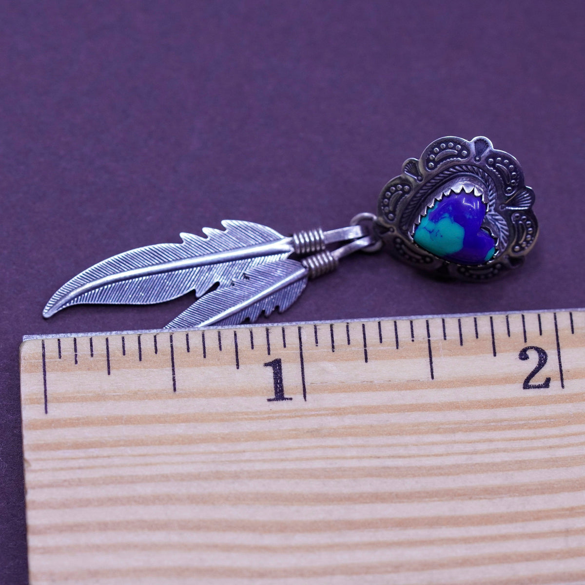 vtg Quoc Turquoise Q.T. Sterling Silver Handmade Earrings, 925 heart azurite