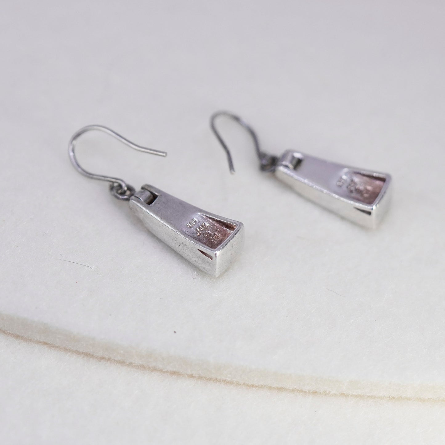 Vintage Sterling 925 silver handmade geometrical jade earrings