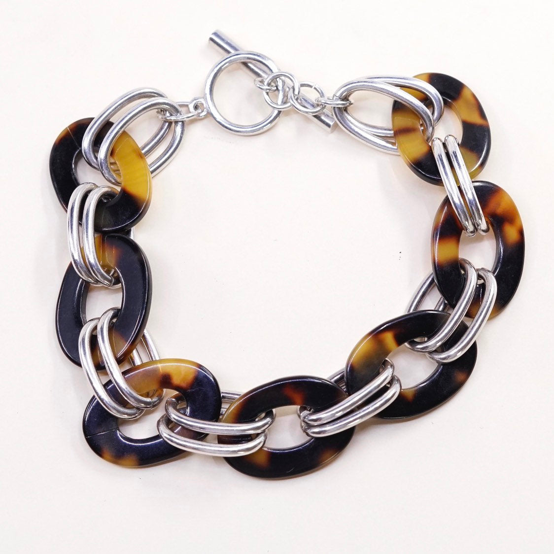 7", VTG sterling silver circle bracelet, charm bracelet 925 double circle chain