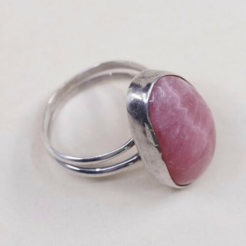 Size 5.25, Vintage sterling silver handmade ring, 925 silver With Pink agate