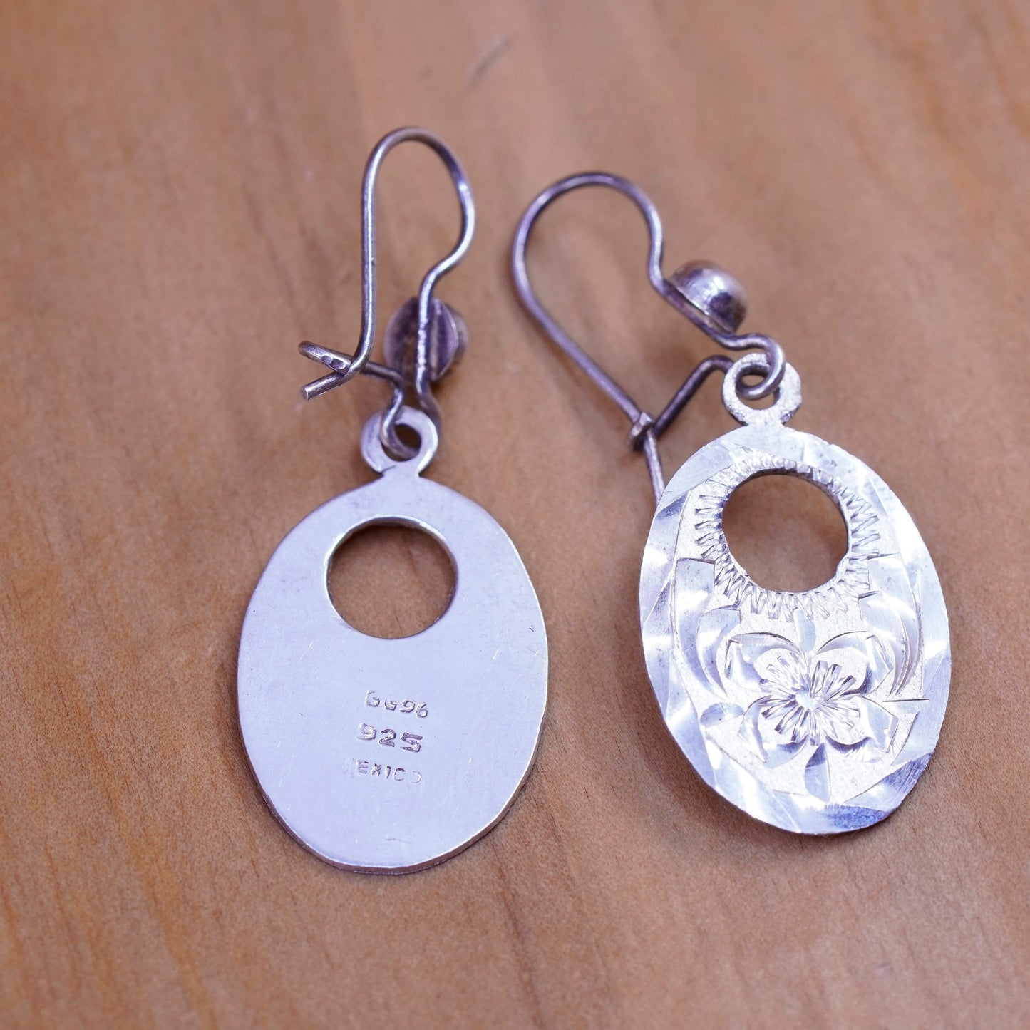 Vintage Sterling 925 silver handmade earrings, textured teardrop drops