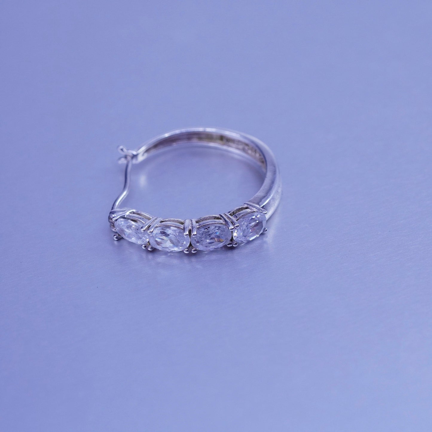 1”, vintage Sterling silver handmade earrings, 925 Huggie hoops with Cz