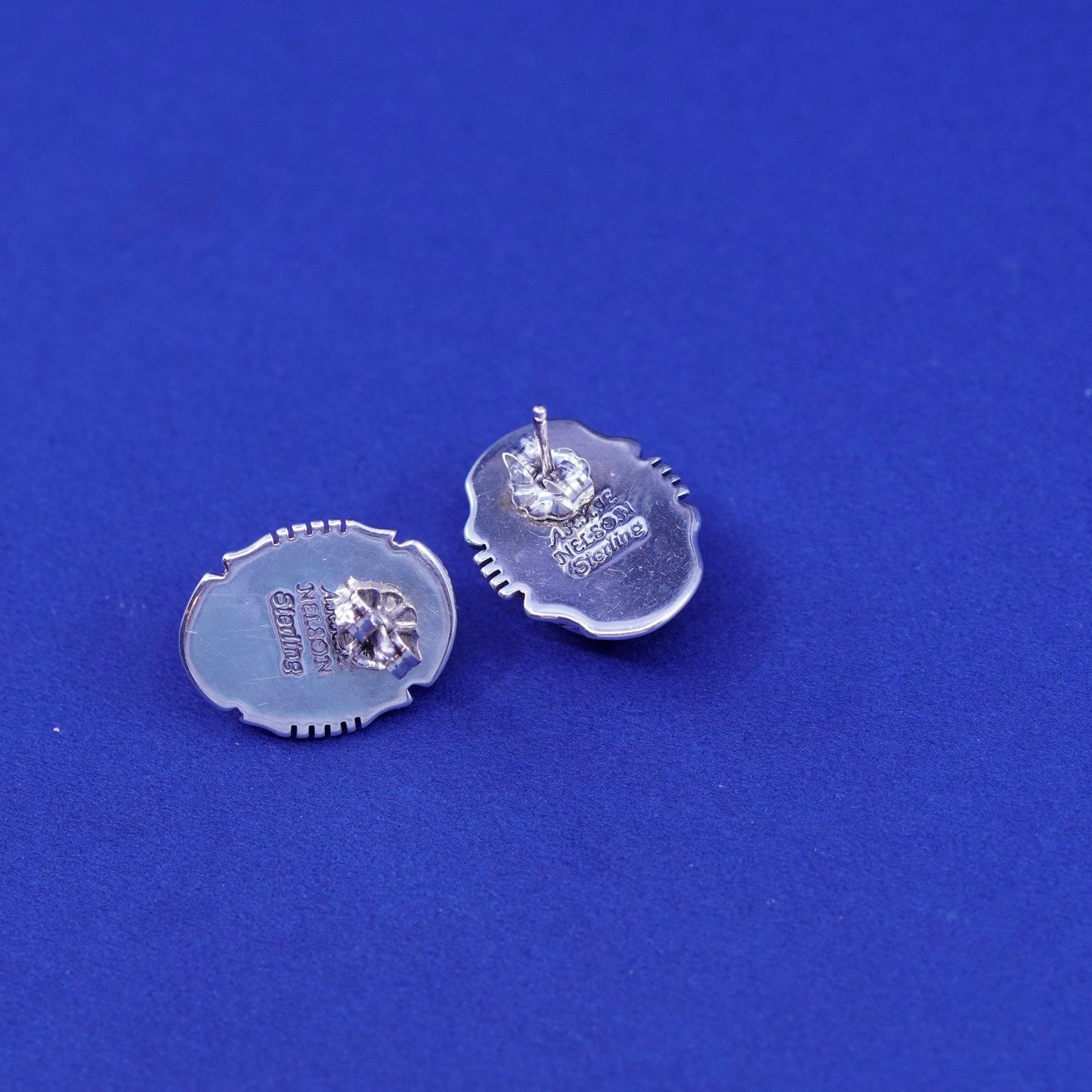 Native American Navajo arkie nelson Sterling silver earrings, 925 studs onyx