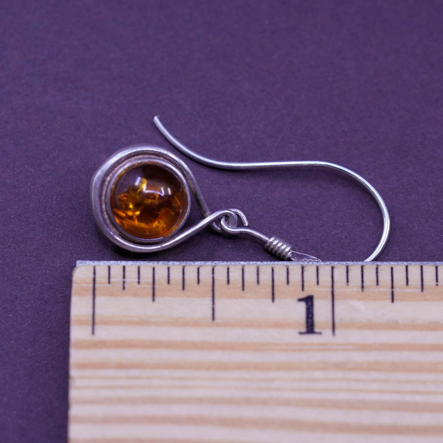 Vintage Sterling 925 silver handmade earrings with Amber bead