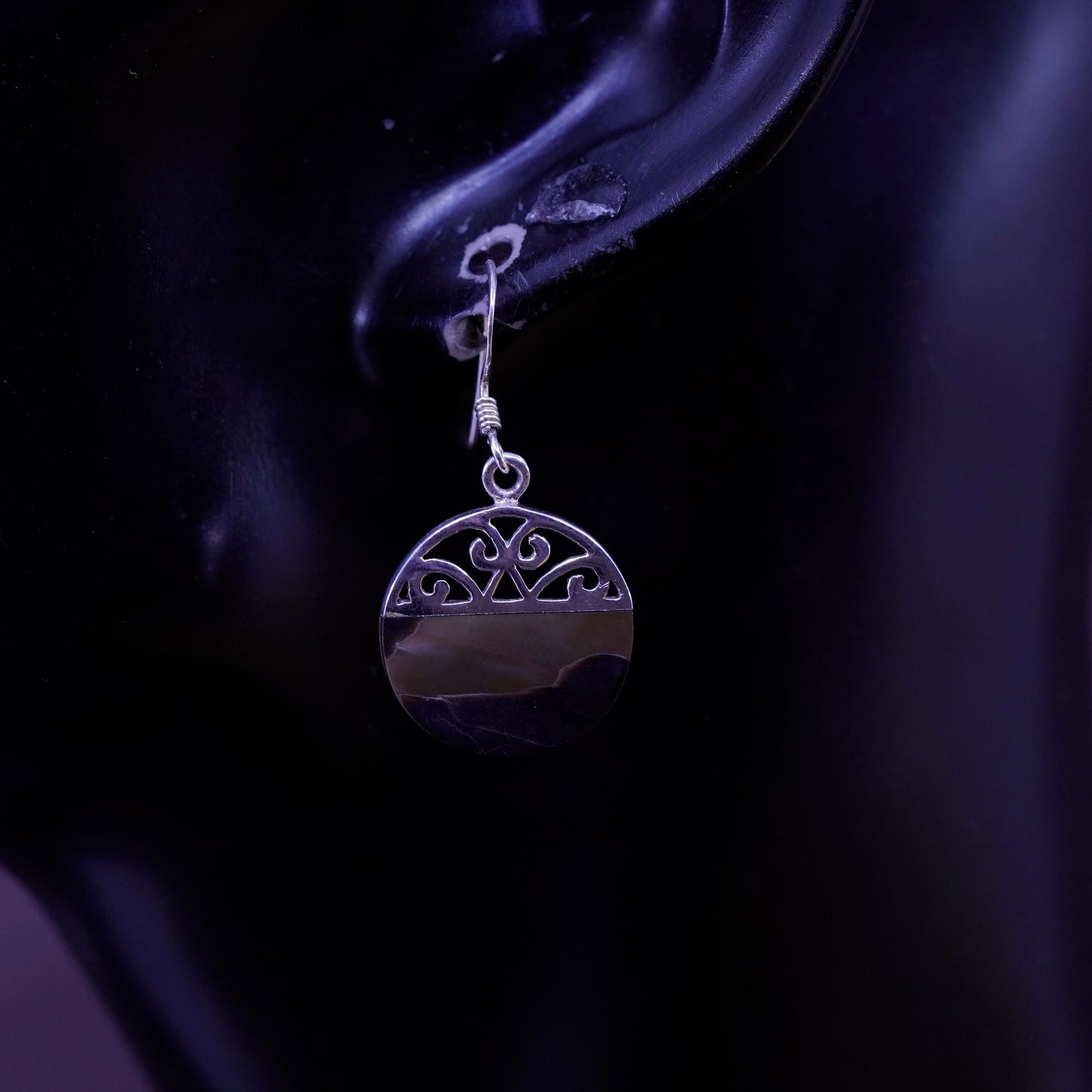 Vintage Sterling 925 silver handmade earrings with abalone and filigree