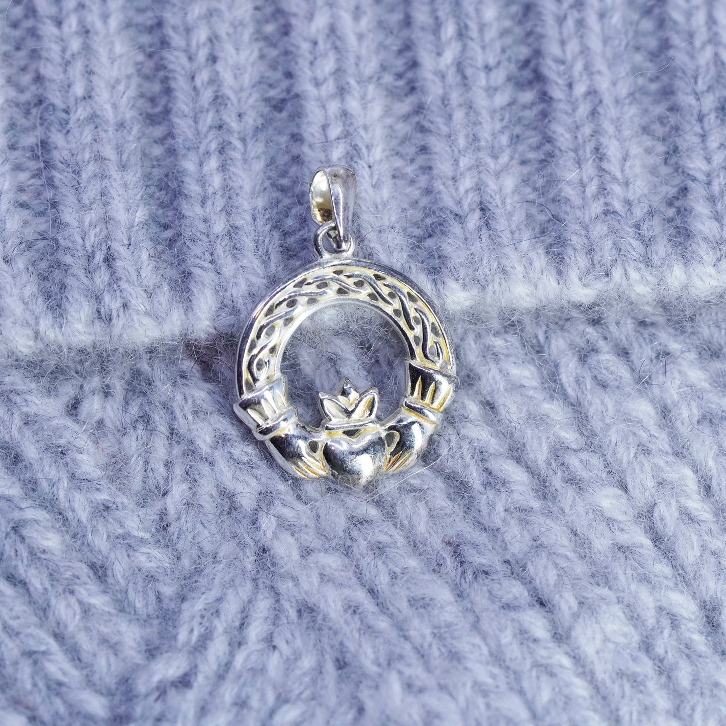 Irish Solvar Claddagh friendship Sterling 925 silver pendant, hand heart charm