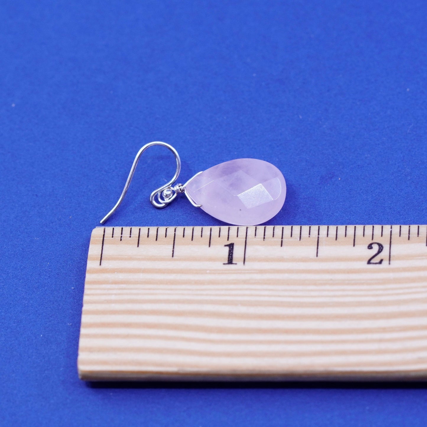 Vintage Sterling 925 silver handmade earrings with teardrop pink quartz Dangles