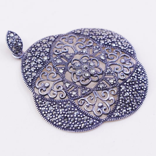 vintage sterling 925 silver handmade filigree pendant with marcasite