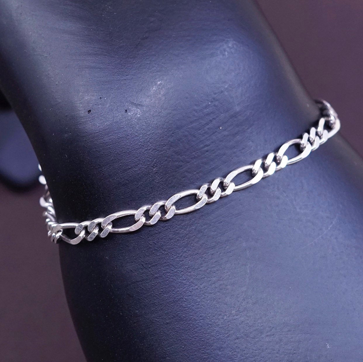 7", 4mm, Sterling silver handmade bracelet, italy 925 figaro link chain