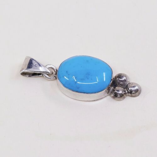 Vtg Mexico Sterling Silver Handmade Pendant W/ Turquoise & Beads, Stamped 925