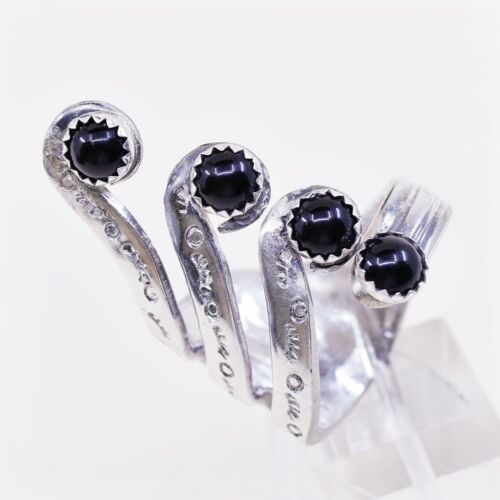 Sz 10 Southwestern Handmade WM Rogers Spoon Ring, Silver Plated Band W Obsidian
