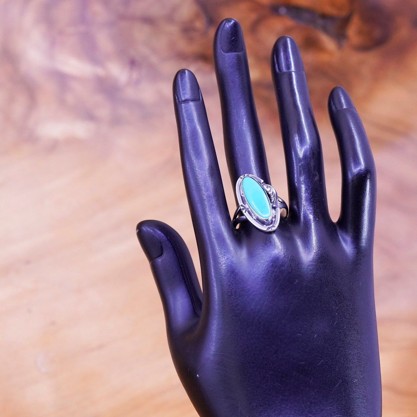 Size 9, vtg Sterling silver handmade ring, jewelry, southwestern 925 turquoise