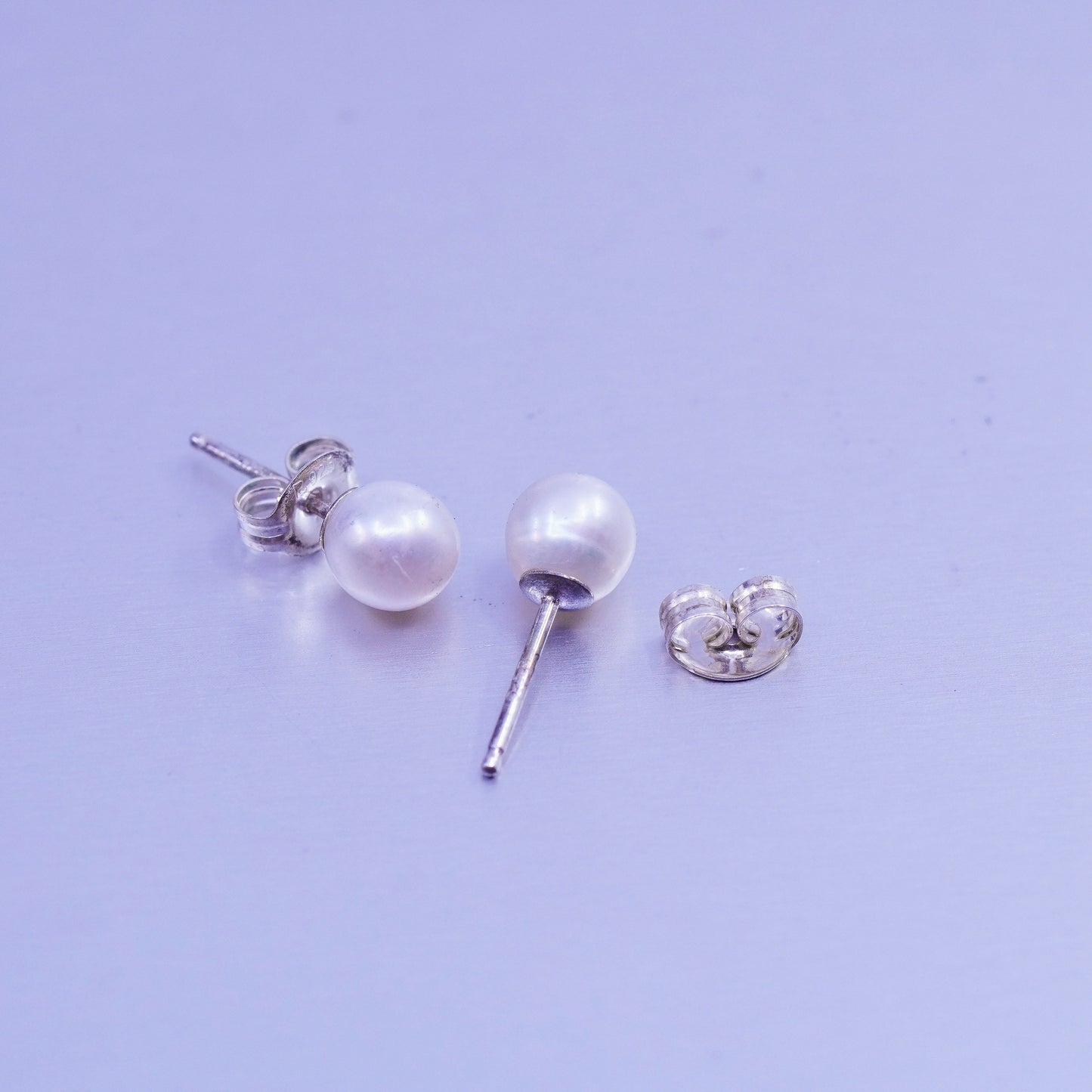 Vintage Sterling 925 silver handmade earrings, studs with pearl