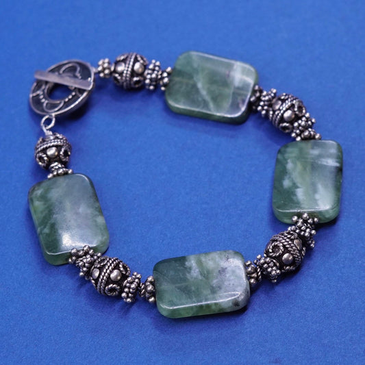 7", vtg Sterling silver handmade bracelet, 925 bar w/ jade