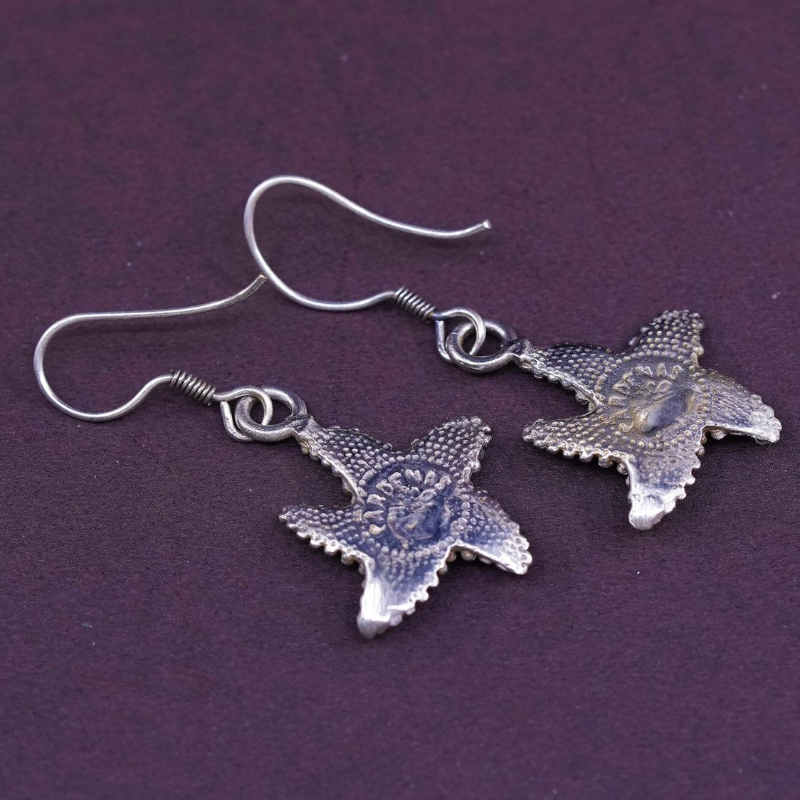 vtg CARDENAS sterling silver handmade earrings, mexico 925 starfish w/ opal