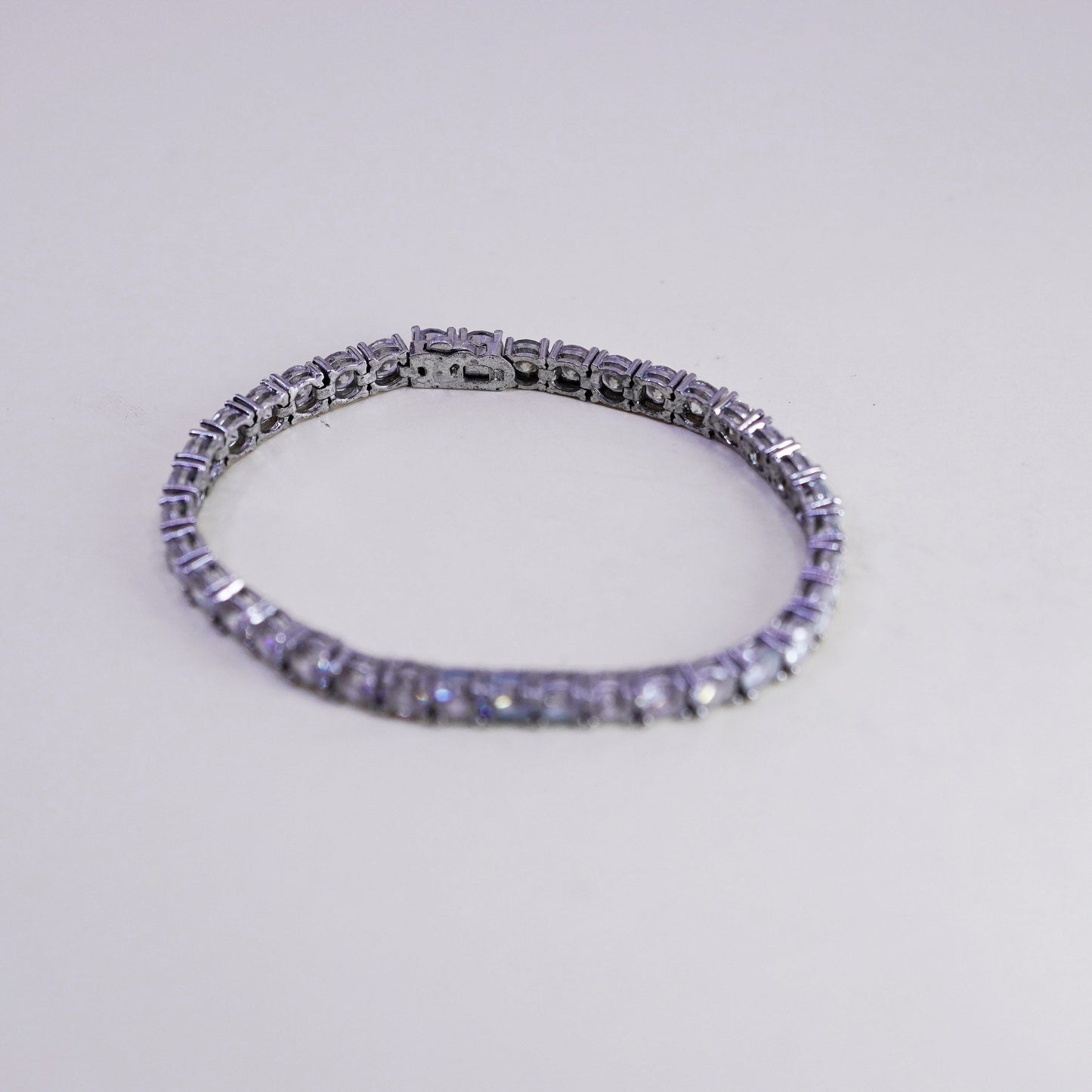7”, Vintage Sterling 925 silver tennis bracelet with cz, Stamped 925
