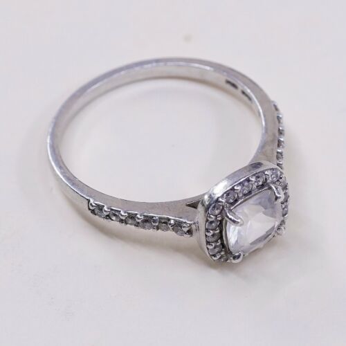 Sz 8, Vtg Sterling Silver Fashion Ring, 925 Silver Engagement Ring W/ Cz