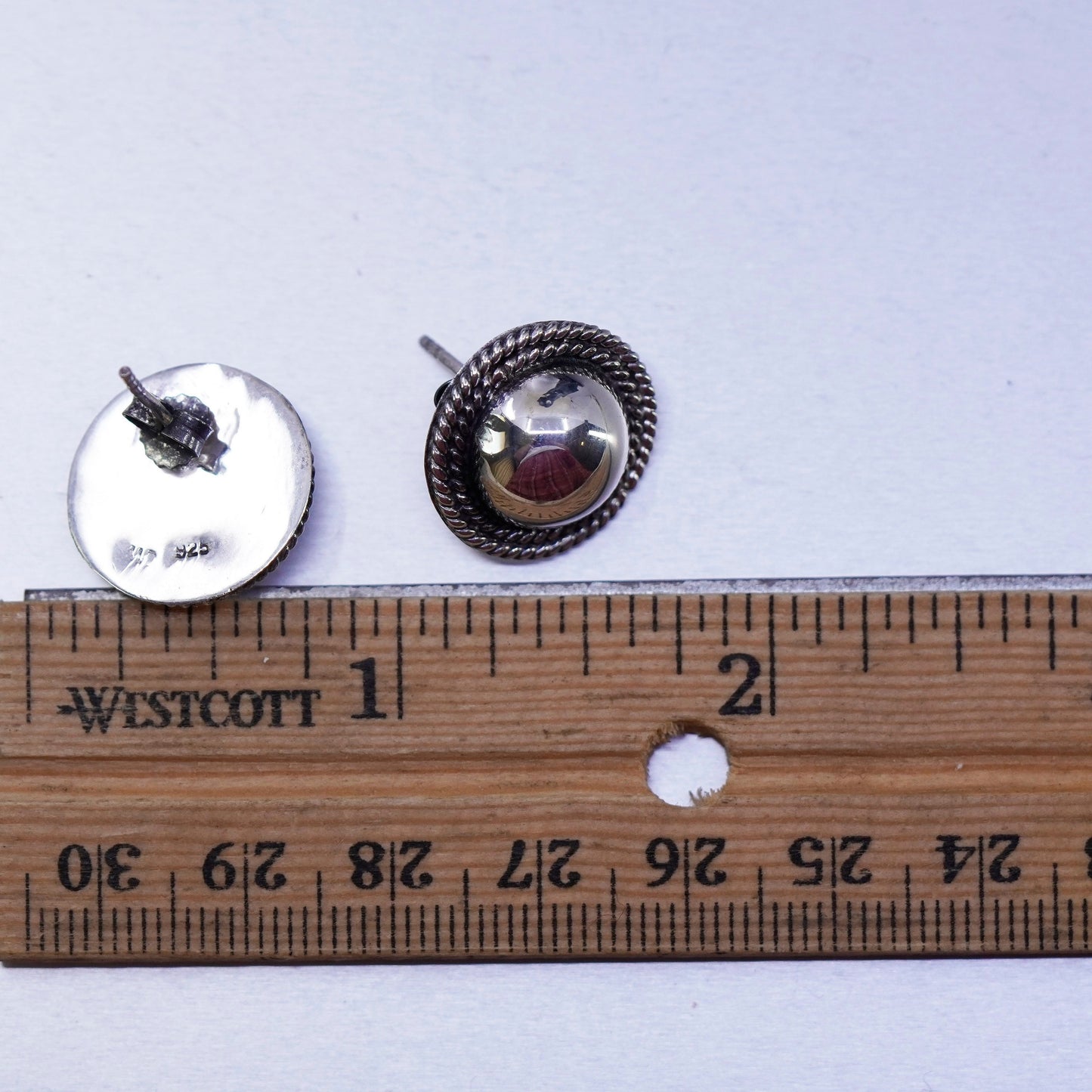 Vintage Mexico Sterling 925 silver handmade studs earrings with cable around