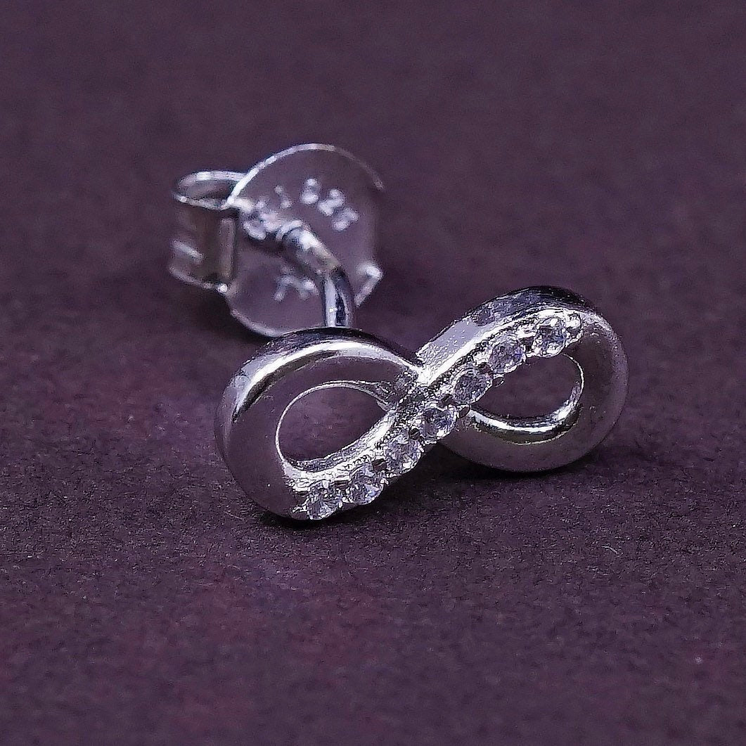 vtg Sterling silver clear infinity loop crystal studs, Swarovski earrings