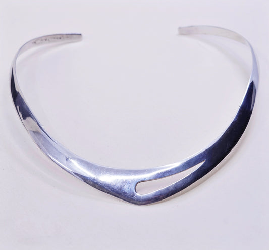 12”, Vintage mexico sterling 925 silver handmade choker collar necklace