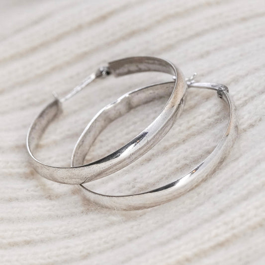 1.75” Vintage sterling 925 silver loop earrings, minimalist primitive hoops