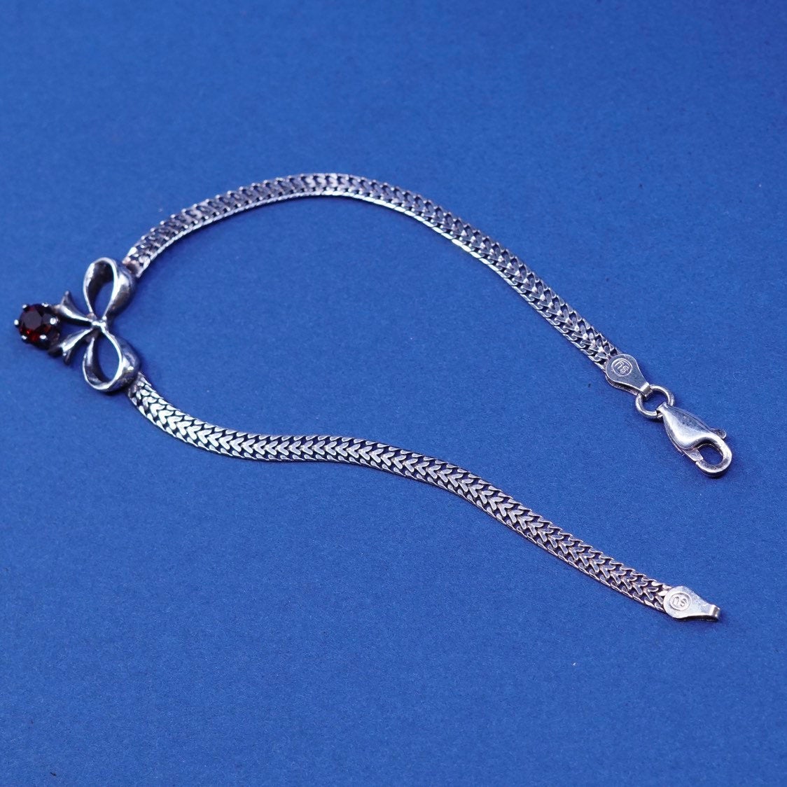 7.5", 4mm, vtg Sterling silver handmade bracelet, 925 herringbone chain