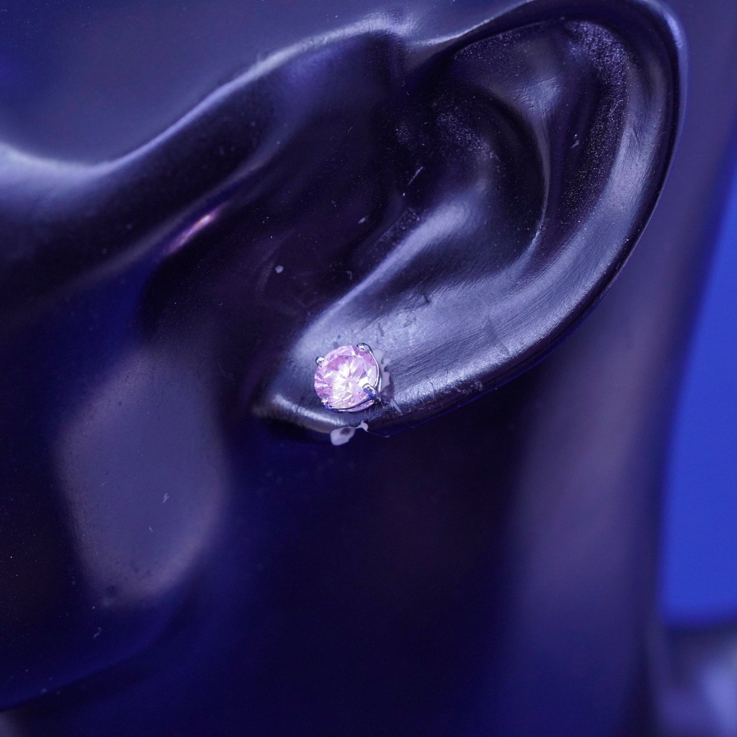 7mm, Sterling 925 silver handmade earrings, with pink cz studs