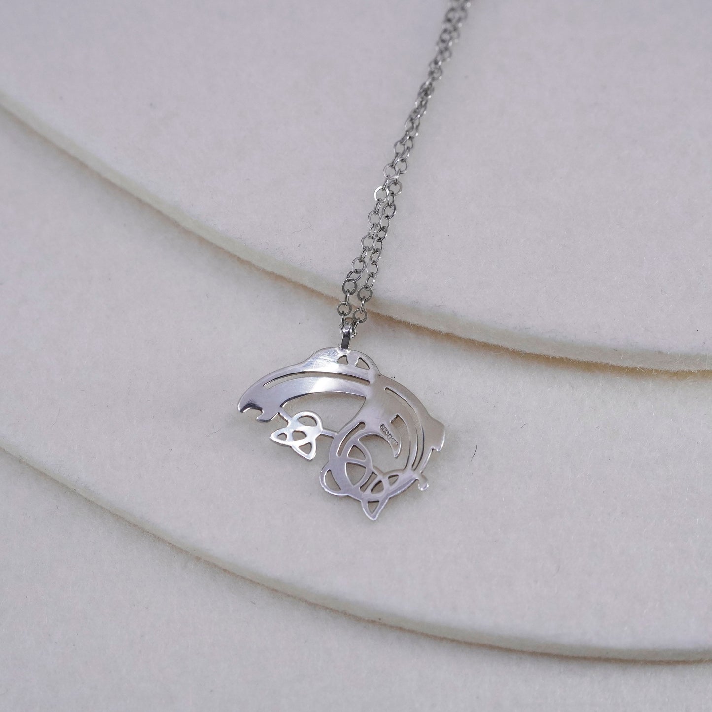 16”, VTG DMK Sterling 925 silver circle necklace Salmon of Knowledge pendant
