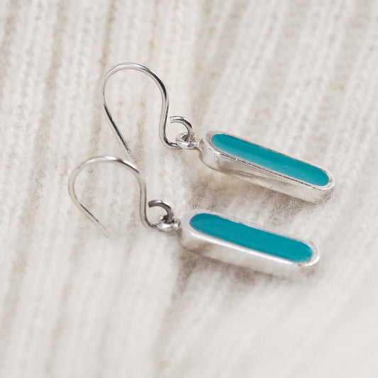 Vintage sterling 925 silver handmade earrings with blue enamel