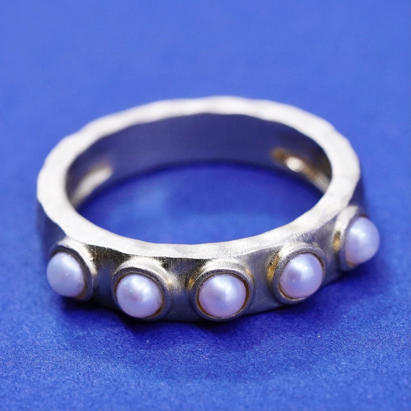 Size 6 vermeil gold filled Sterling silver engagement ring matte 925 band pearl