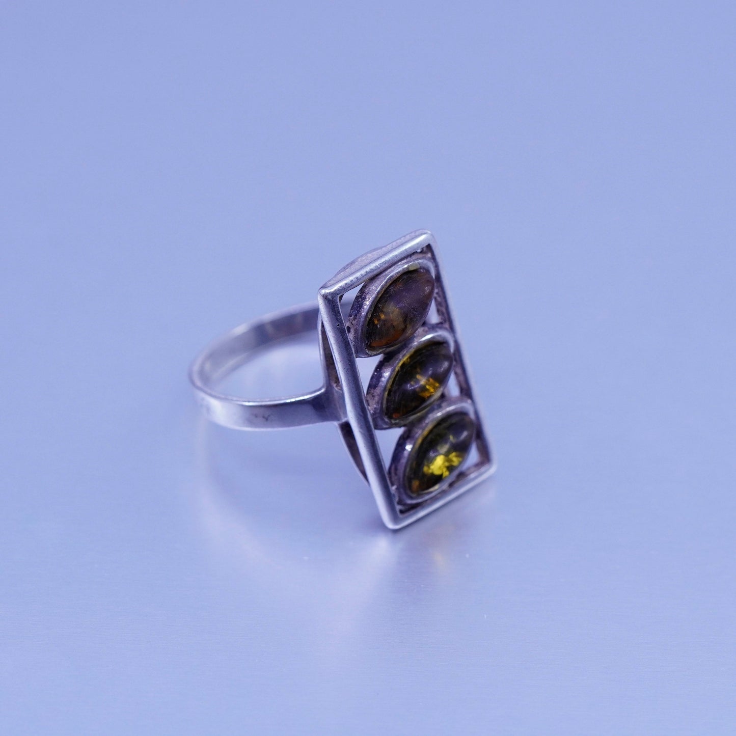 Size 8.5, vintage Sterling 925 silver handmade ring with Amber