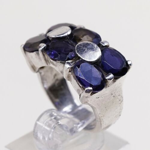 Sz 6.5, Sterling Silver handmade Ring, 925 Silver Ring W/ amethyst, stamped 925