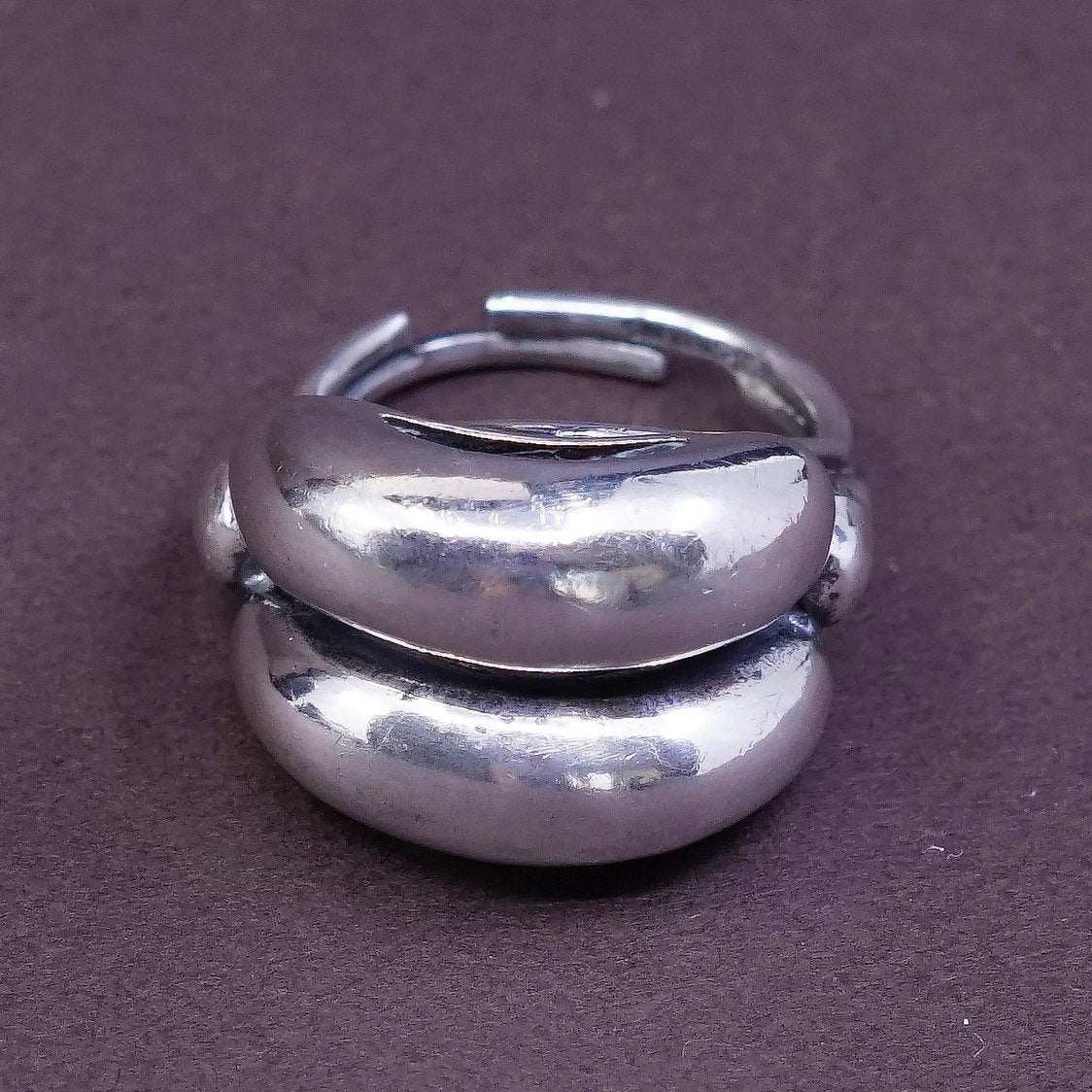 Size adjustable, vtg BEAU Sterling silver handmade ring, 925 ribbed band