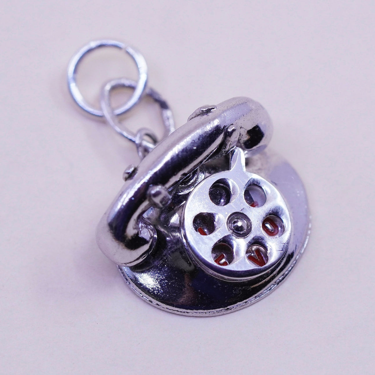 Vintage Sterling silver handmade pendant, 925 old fashion telephone charm