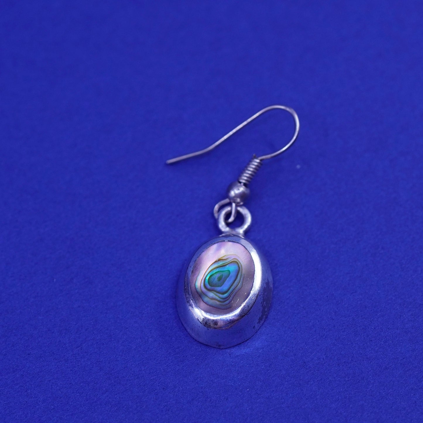 Vintage Sterling 925 silver handmade earrings with oval abalone